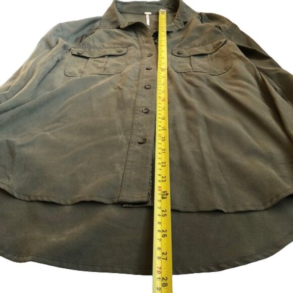 Free People Off Campus Shirt Moss Olive Metallic, utility boho army button down - Picture 16 of 16